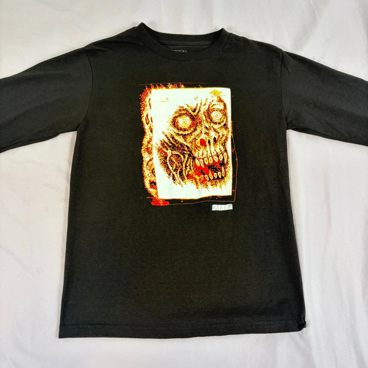 Baker Skateboards Mens Small Black Skull Graphic Long Sleeve T-Shirt Skater