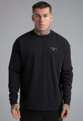 SikSilk Men's Oversized Fit Crew Neck Long Sleeve T-Shirt Tee Black