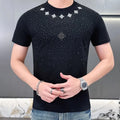 New Men Luxury Diamond Rhinestones Black White T-Shirt High Quality