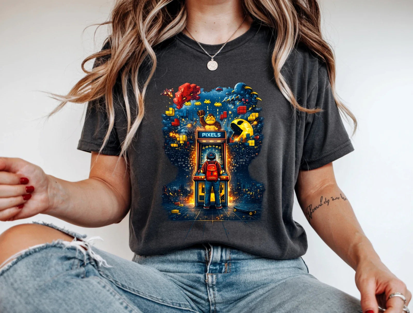 Retro Arcade Gamer T-Shirt Pixel Gaming Nostalgia Video Game Classic Tee