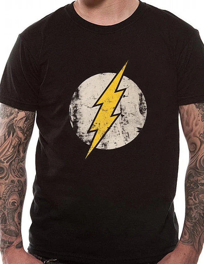Official The Flash T Shirt Distressed Logo Black New Extra Large