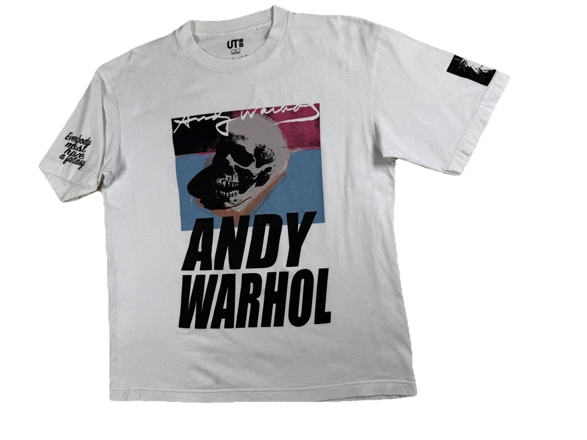 Uniqlo T Shirt Mens Small White Andy Warhol Skull Pop Art Graphic UT Tee