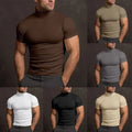 Men's Casual Muscle Fit Blouse with a Trendy Turtleneck and Short Sleeves