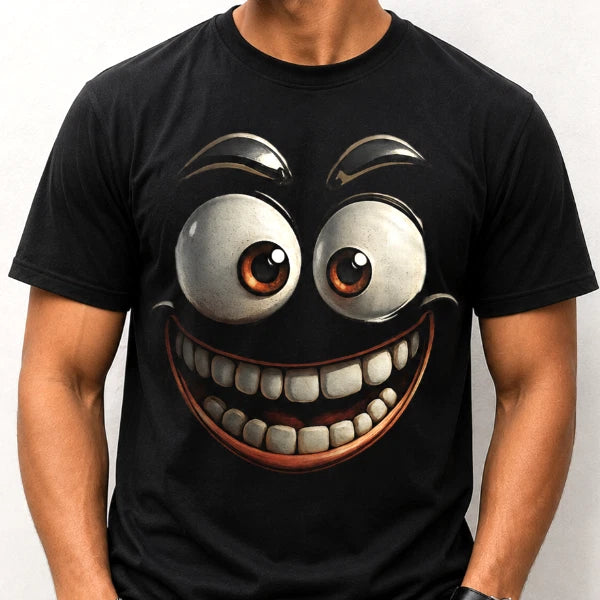 3D CARTOON BIG GRIN GRAPHIC T SHIRT | BLACK FUNNY MENS TOP | COOL QUIRKY GIFT