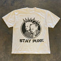 Stay Punk Retro Printed Letter T-Shirt Cartoon Pattern Summer Street Style T-Shi