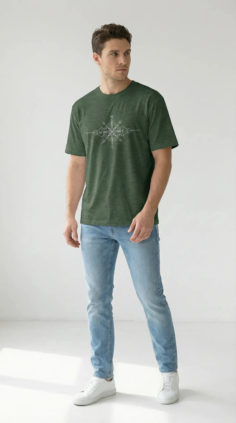 Minimalist Compass T-Shirt True North Compass Rose Line Art Graphic Tee MOEBEER