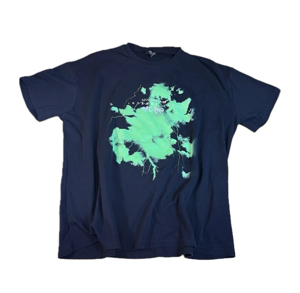 BoohooMAN Oversized Graphic T Shirt Mens L Black Green Streetwear EDIT.08
