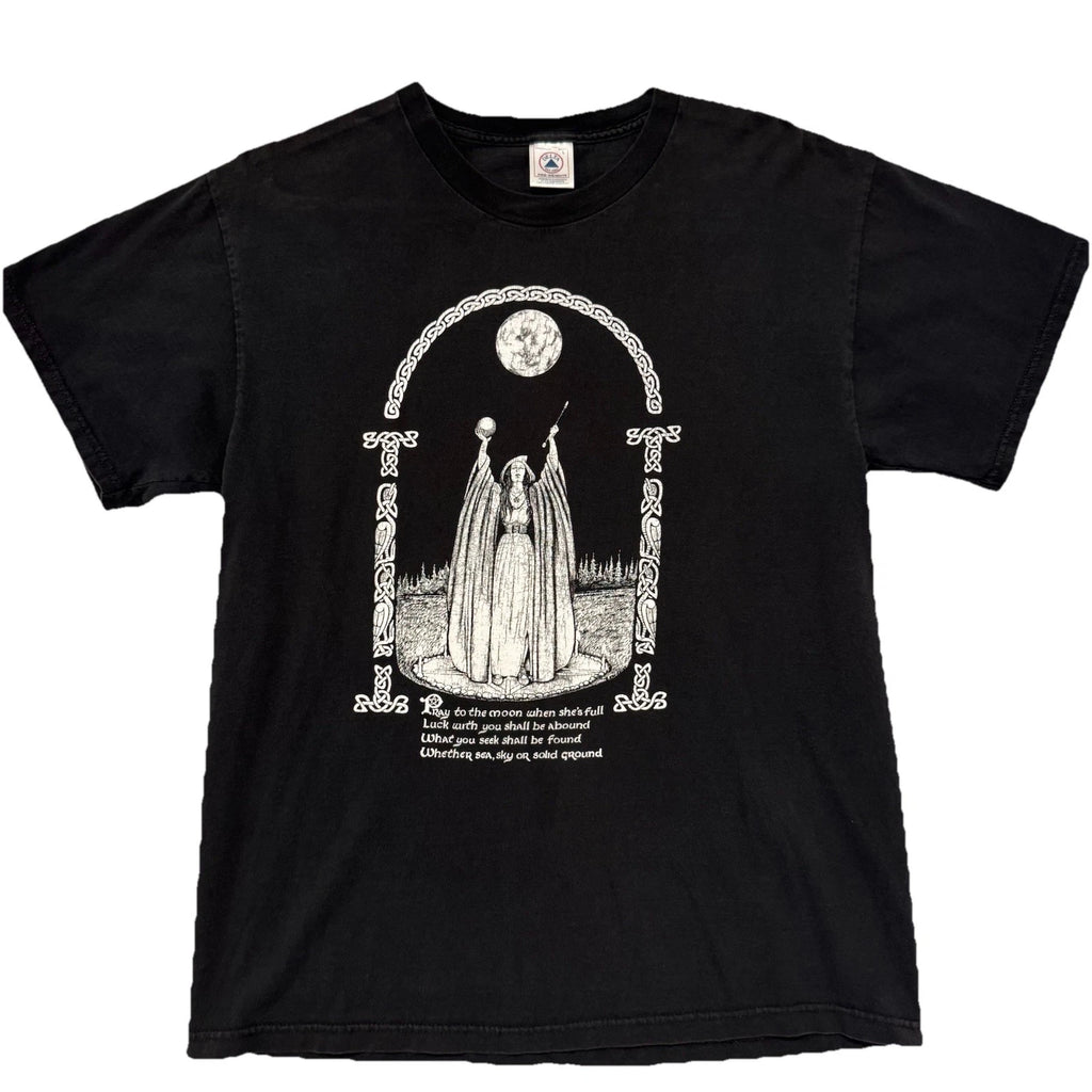 Vintage Wizard Moon Obscure Art Tee 90s Faded Cracked Graphic Gothic Magic Large
