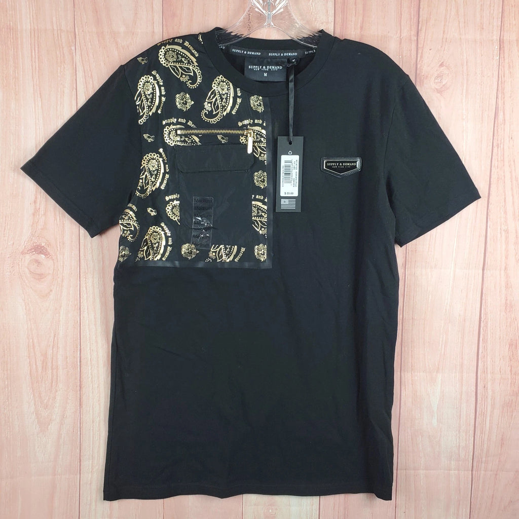 Supply & Demand T Shirt Mens Medium Black Paisley Cotton Stretch Casual Wear