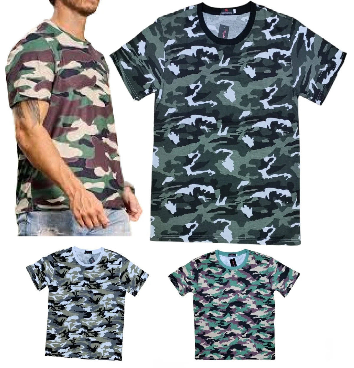 Mens Camouflage Short Sleeve Camo TShirt Army Military Hunting Fishing Shirt Top