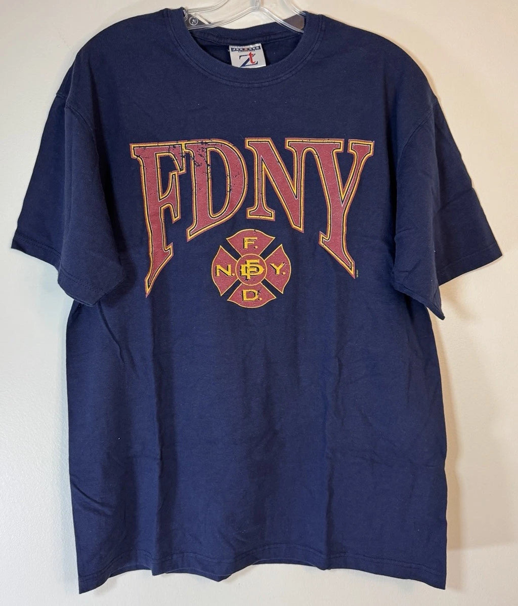 FDNY New York Fire Department T Shirt Mens Medium Navy Blue Vintage Jerzees