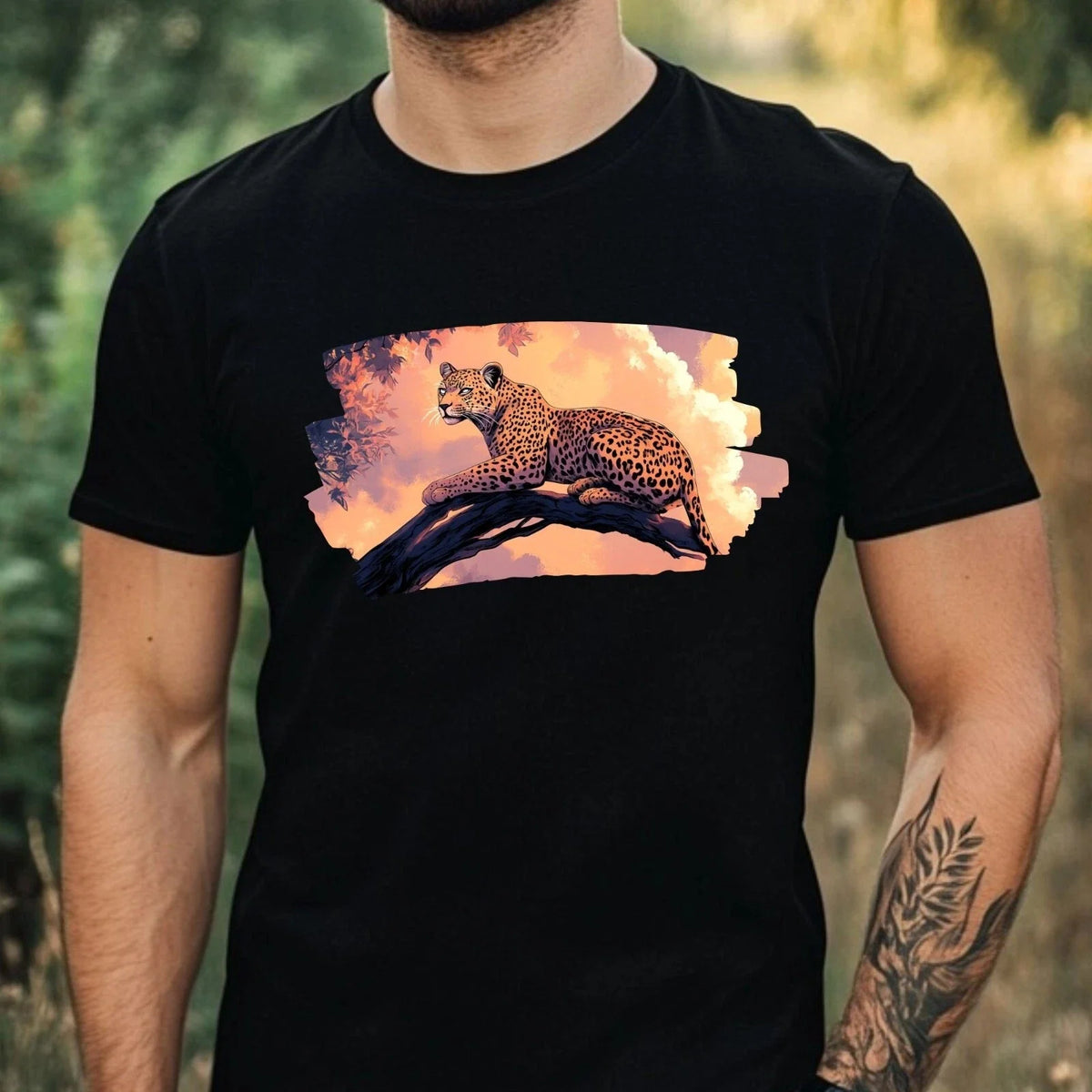 Mens Leopard Anime Style Print Cotton T-Shirt Size XS to 5XL