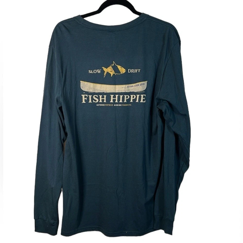 Fish Hippie Men's Slow Drift Long Sleeve Tee Blue/Teal Size Large NEW/ NWT