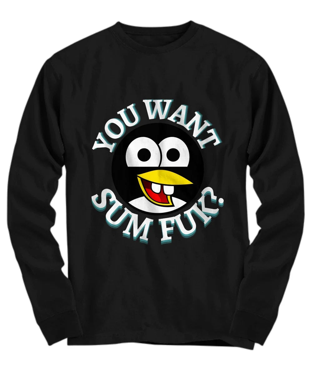 Funny Penguin T-Shirt, Hilarious Meme TShirt Design, You Want Some F*k? Meme Shi