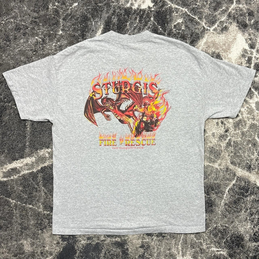 Vintage Sturgis Motorcycle Rally Shirt Mens XL Firefighter Dragon Flame Fire Y2K