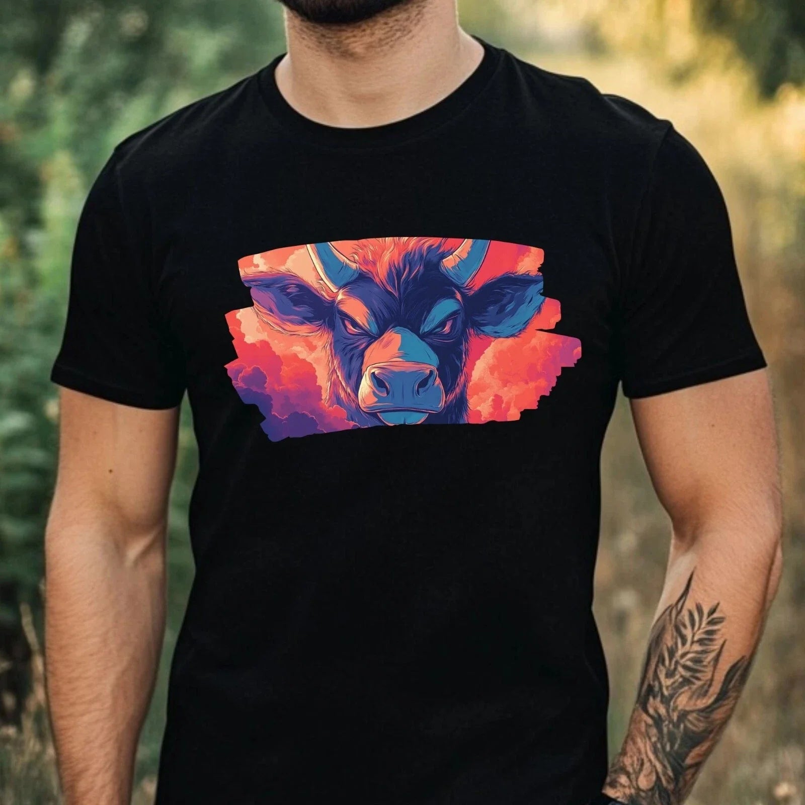 Mens Cow Anime Style Print Cotton T-Shirt Size XS to 5XL