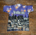Vtg 90 Y2K New Orleans AOP Shirt XL Skyline Jazz  Cotton Armor Tourist Cathedral