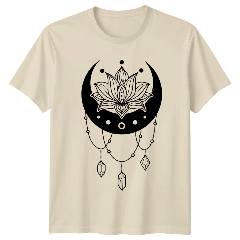 Lotus Moon Crystal T-Shirt Boho Moon And Lotus Spirituality