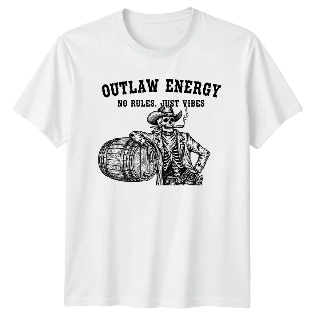 Outlaw Energy No Rules Just Mens T-Shirt Skeleton Humor Western Gift For Him