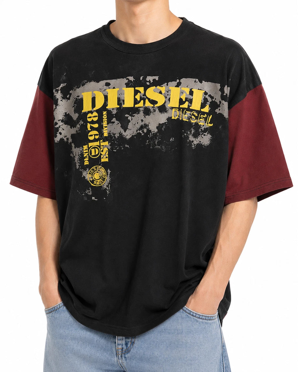 DIESEL T-Boxt-Q4 Men T-Shirt M Black Patterned Oversized Crew Short Sleeve