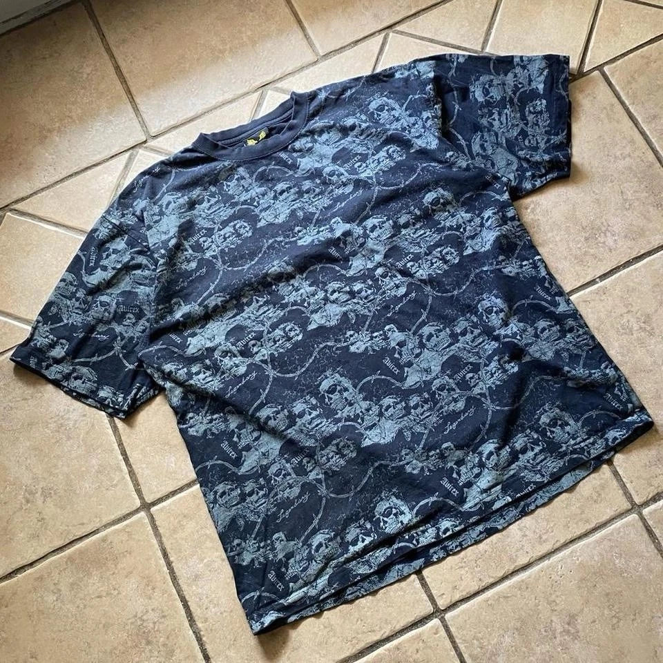 Y2k Avirex Grunge Style Skull Graphic Shirt Size Xlrg Mens Black