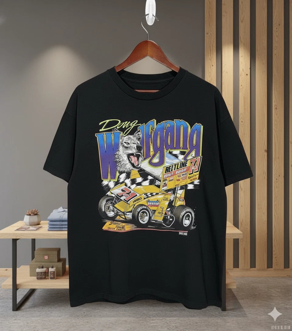 Doug Wolfgang Sprint Car Racing Vintage Black T-Shirt Dirt Track Tee - T545