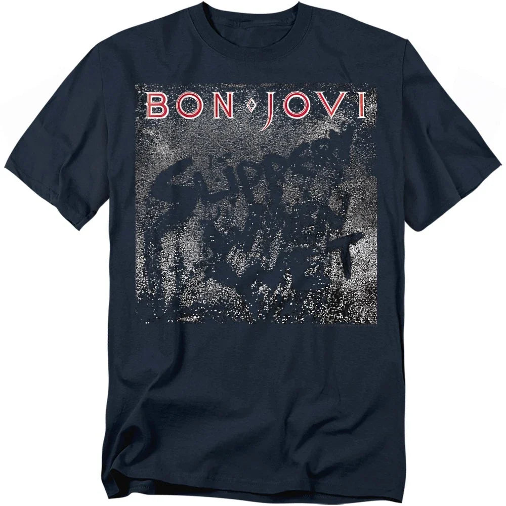 Bon Jovi Slippery Cover T-Shirt S-5XL, Navy