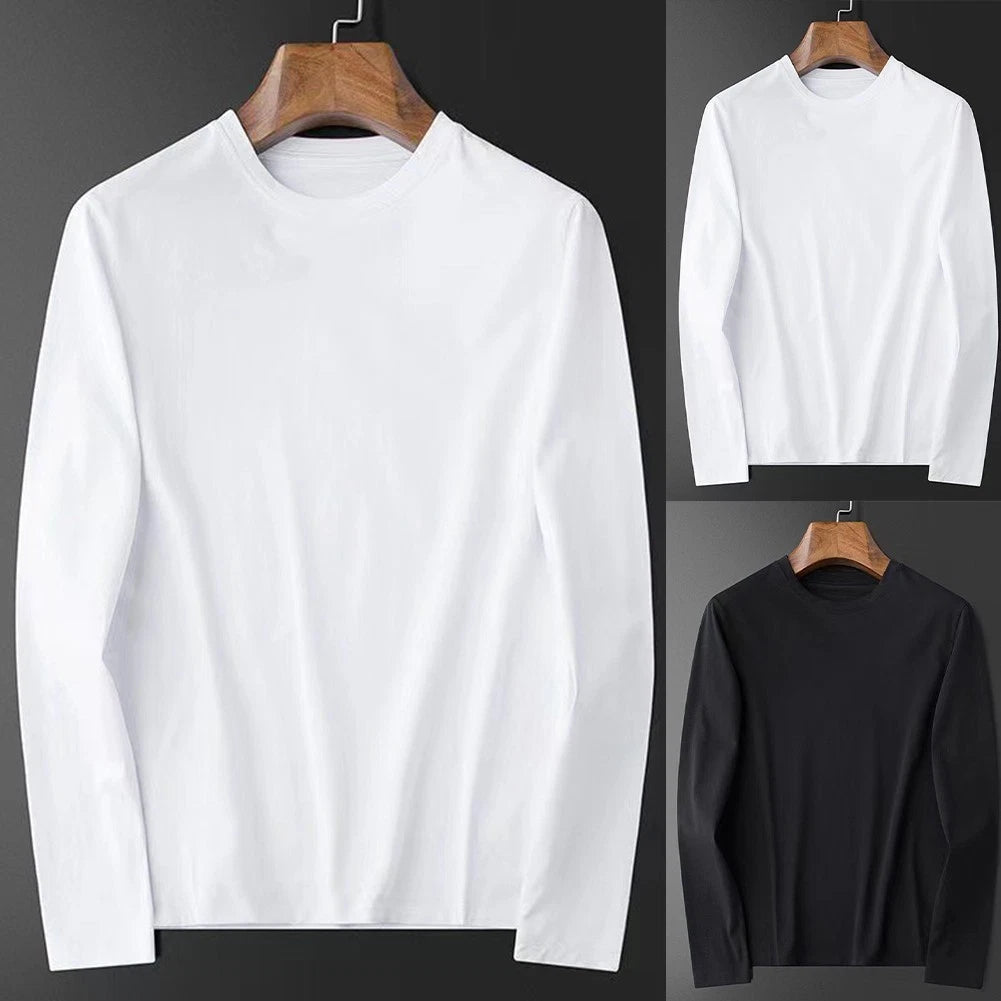 Mens Slim Fit Long Sleeve T Shirt Round Neck Casual Undershirt Pullover Top