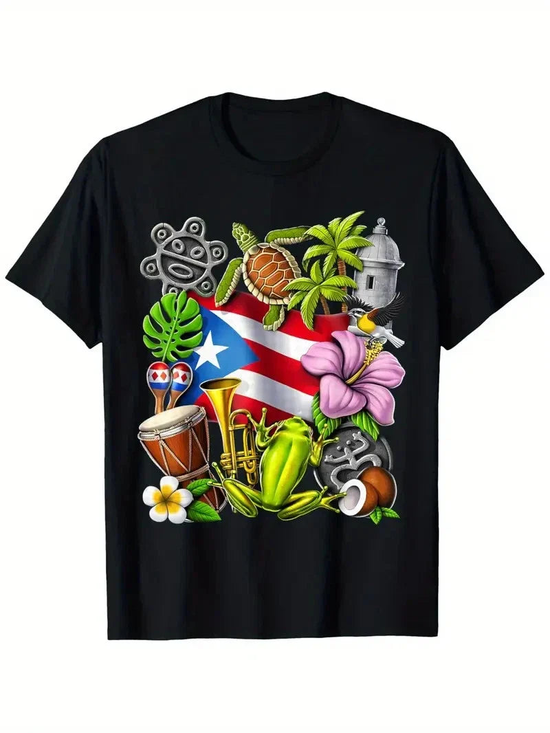 Puerto Rico Boricua Coqui Frog Taino Sun Puerto Rican Flag T-Shirt