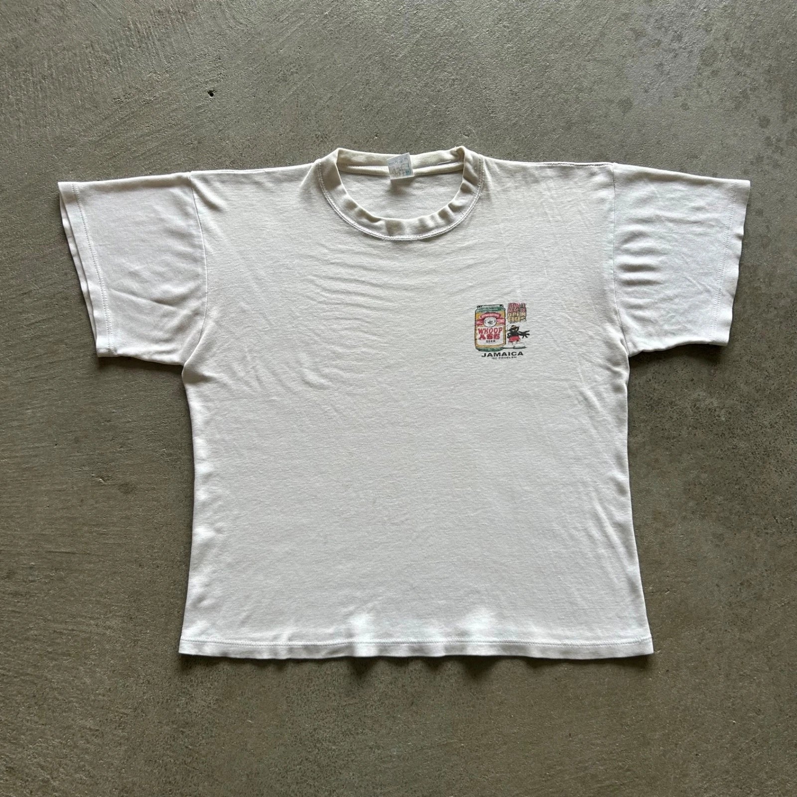 Vintage 90s Whoop Ass Beer Shirt Size Medium White Jamaica No Problem