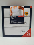 REEBOK 3 Pk Men's S M L XL 2X 3X 4X Essential Comfort White Cotton Ribbed Tanks
