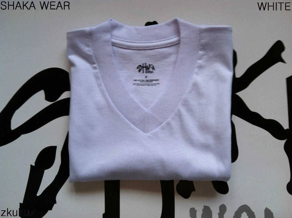 6 NEW SHAKA WEAR PLAIN SHORT SLEEVE V-NECK T-SHIRT WARM WHITE BLANK S-3XL 6PC