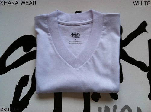 6 NEW SHAKA WEAR PLAIN SHORT SLEEVE V-NECK T-SHIRT WARM WHITE BLANK S-3XL 6PC