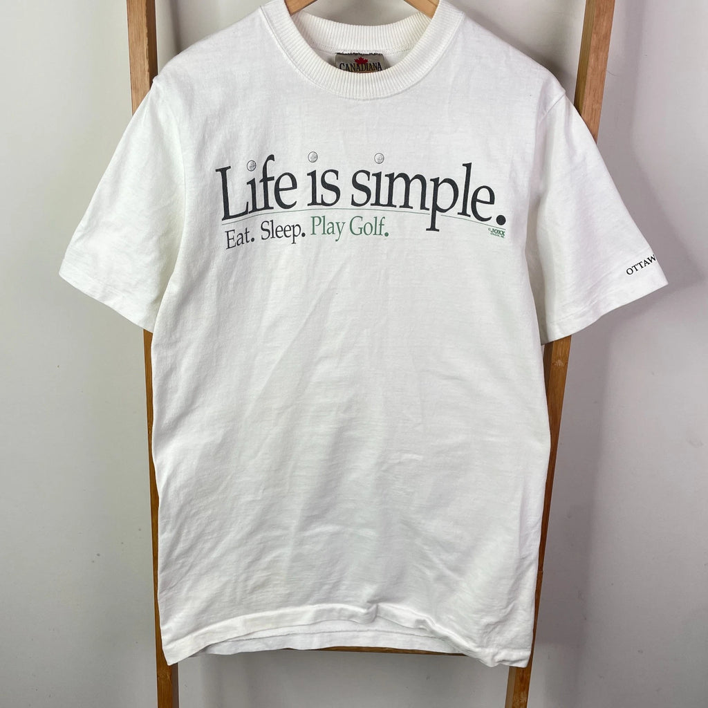 Vintage Golf Shirt Adults Small White Unisex Life Is Simple Ottawa Canada JOXX