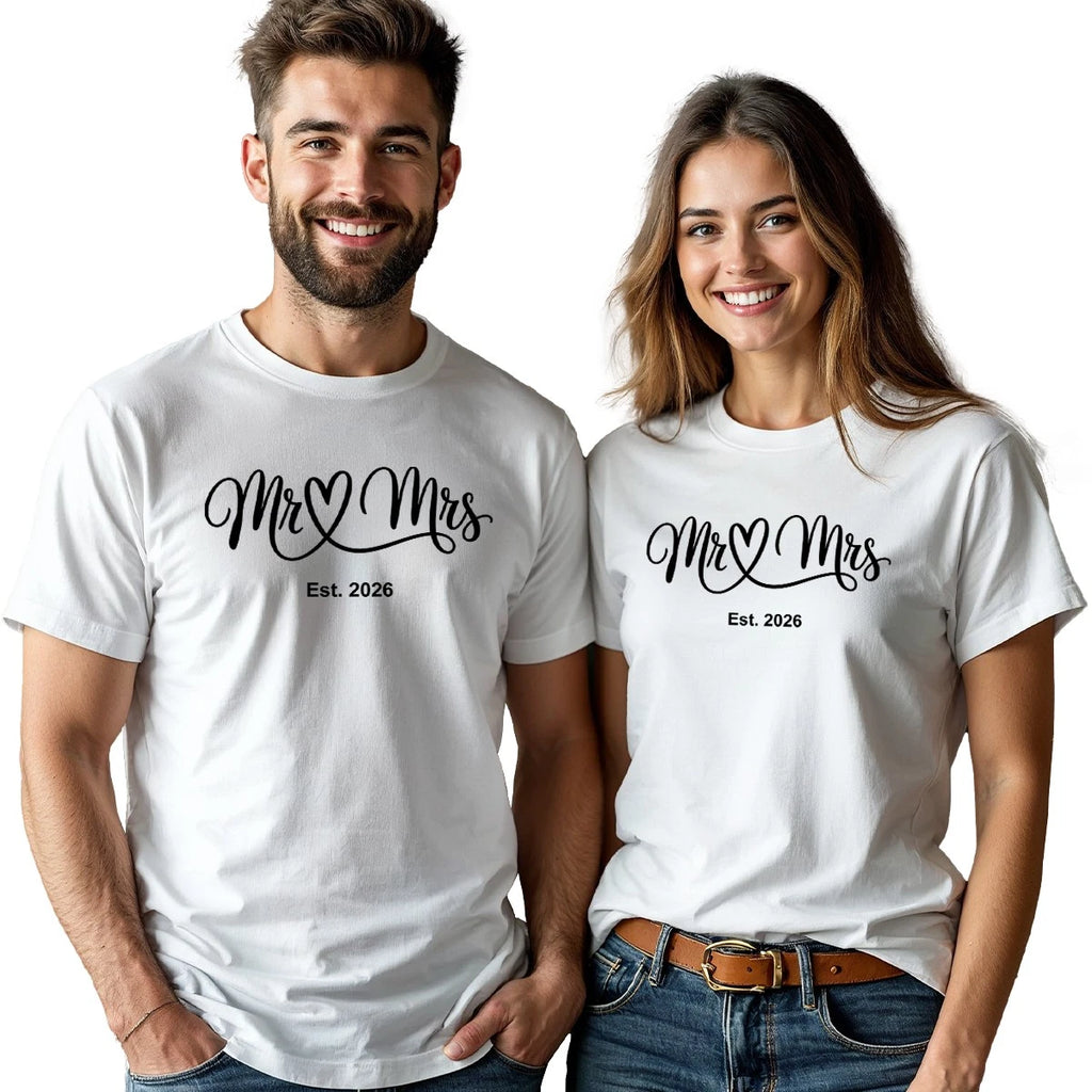 Personalised Mr And Mrs Couple T Shirts Matching Honeymoon Outfit Graphic Tee