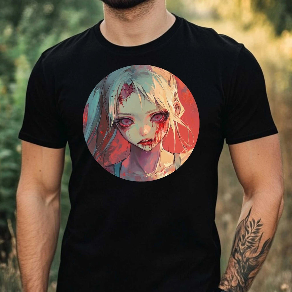 Mens Zombie Anime Girl Theme Cotton T-Shirt Size XS to 5XL
