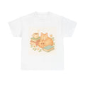 Cozy Scene Of A Cat Curled Up With Books And Coffee Shirt, Cozy Aesthetic Tee...