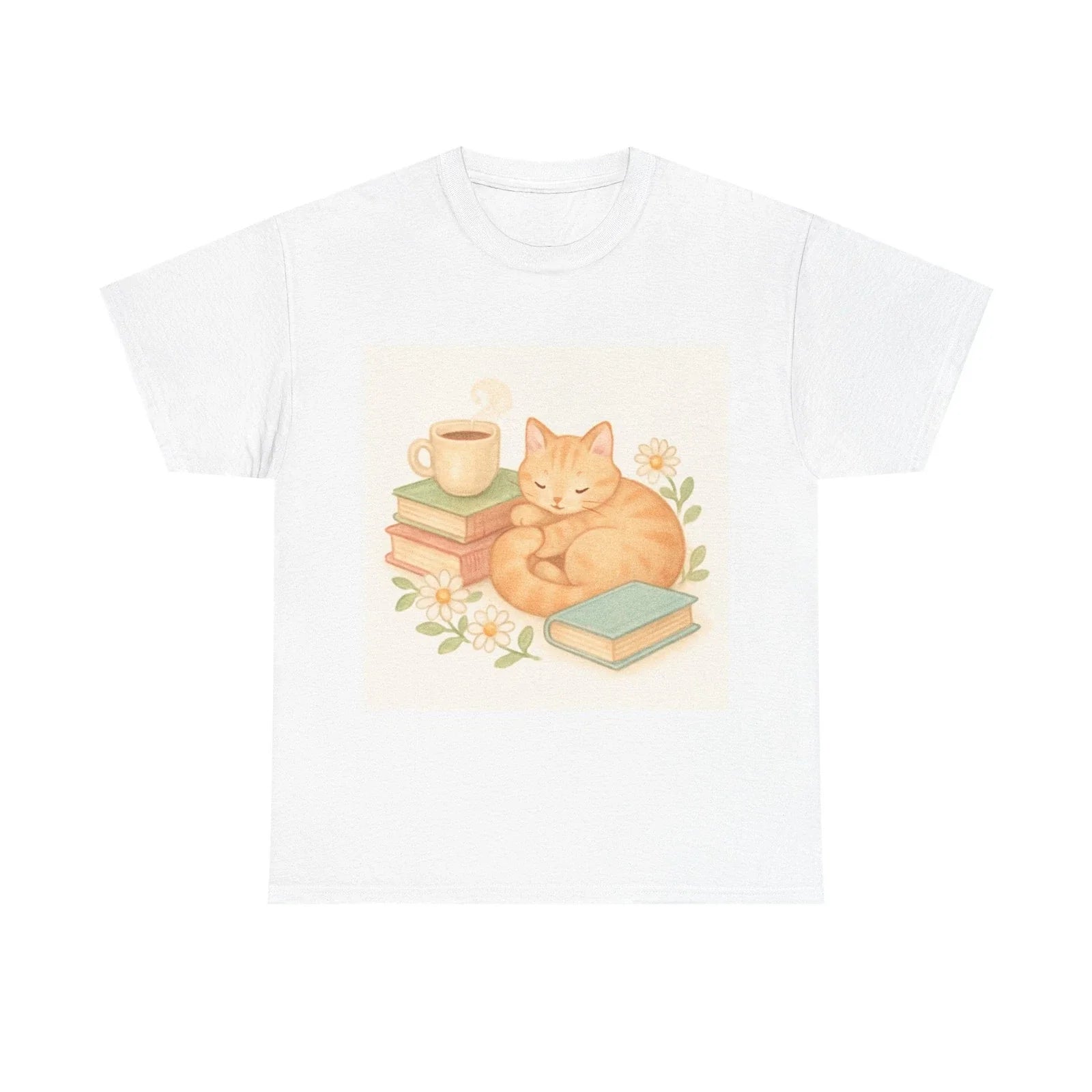 Cozy Scene Of A Cat Curled Up With Books And Coffee Shirt, Cozy Aesthetic Tee...