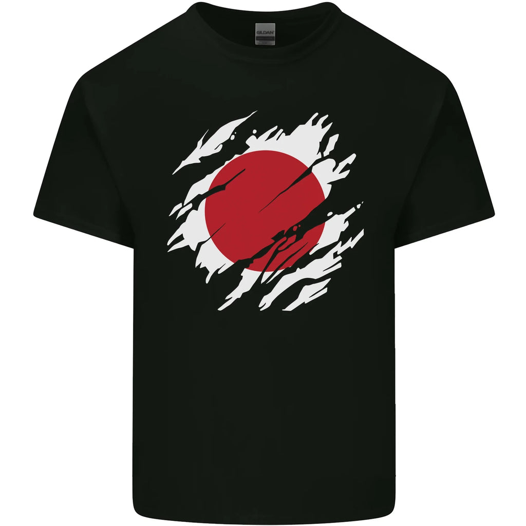 Torn Japan Flag Japanese Day Football Mens Cotton T-Shirt Tee Top