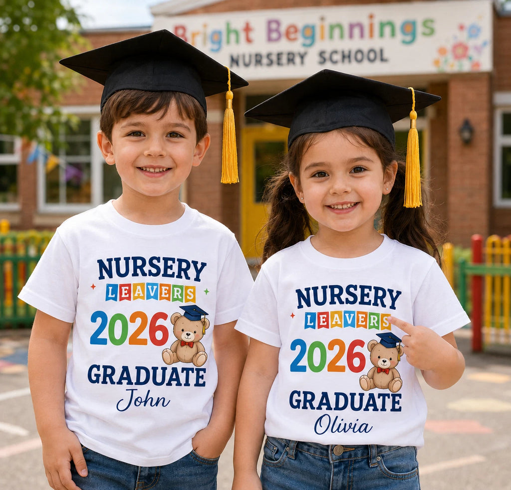 Personalised Nursery Leavers 2026 Graduate T Shirt School Graduation Gift