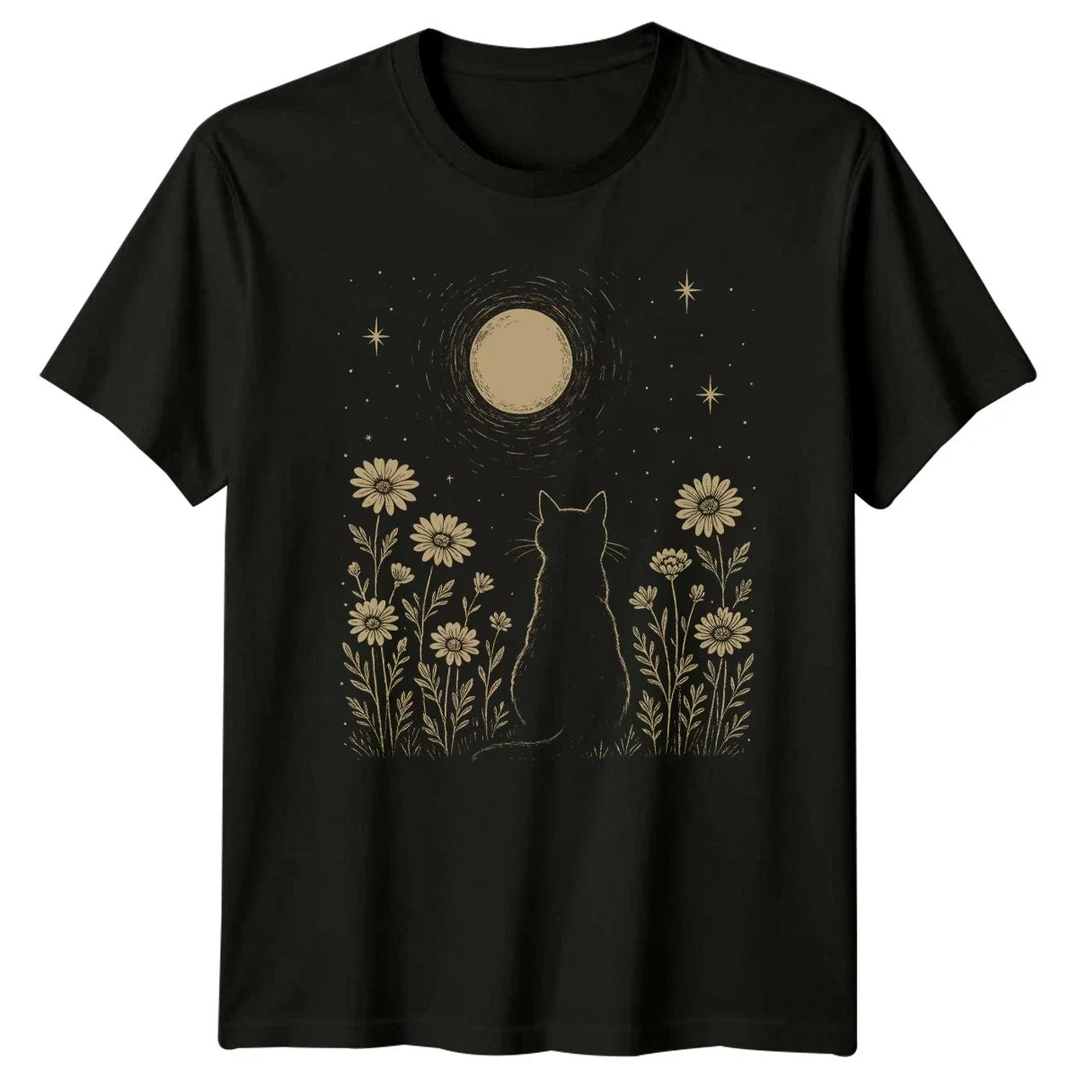 Cat Gazing At Moon With T-Shirt Celestial Lover Birthday Gift For Him And Her