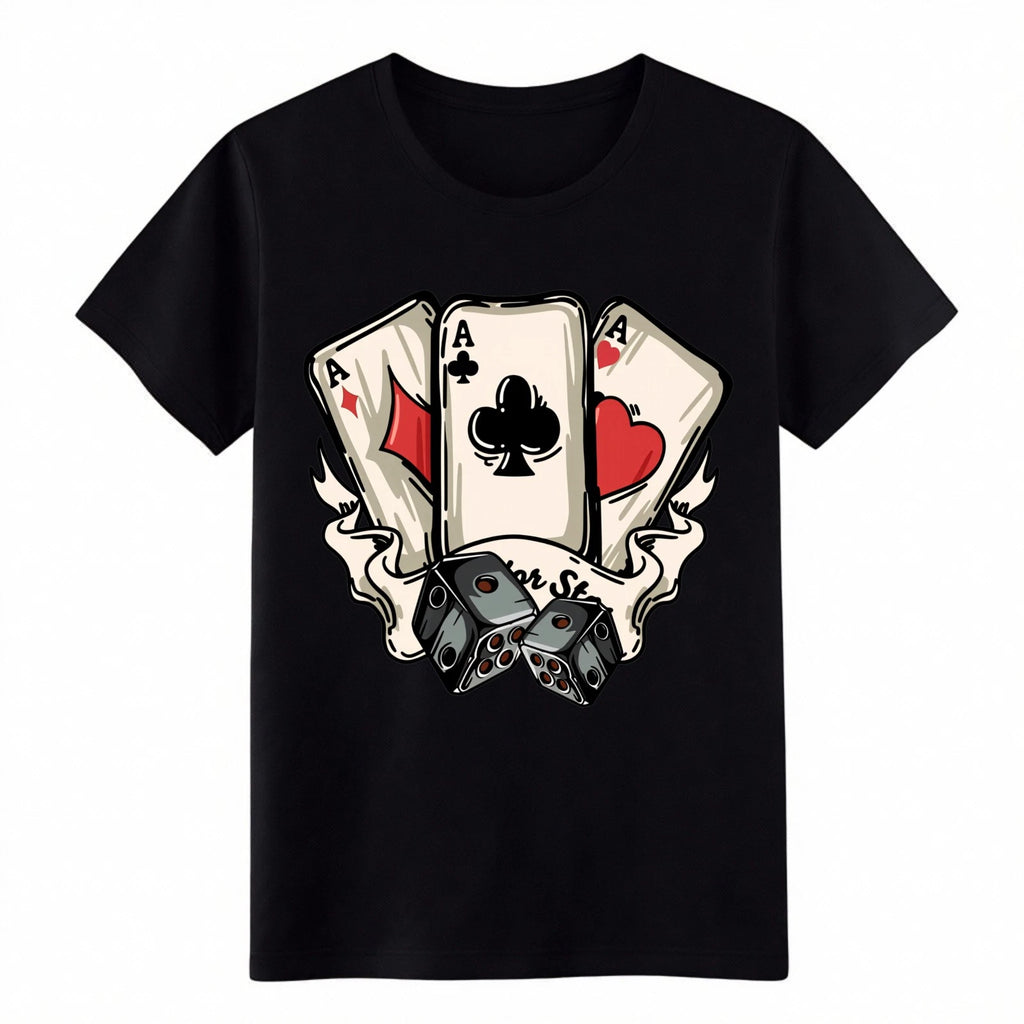 Poker Aces Dice Casino Gambling Graphic Casual Cotton T-Shirt for Men Women