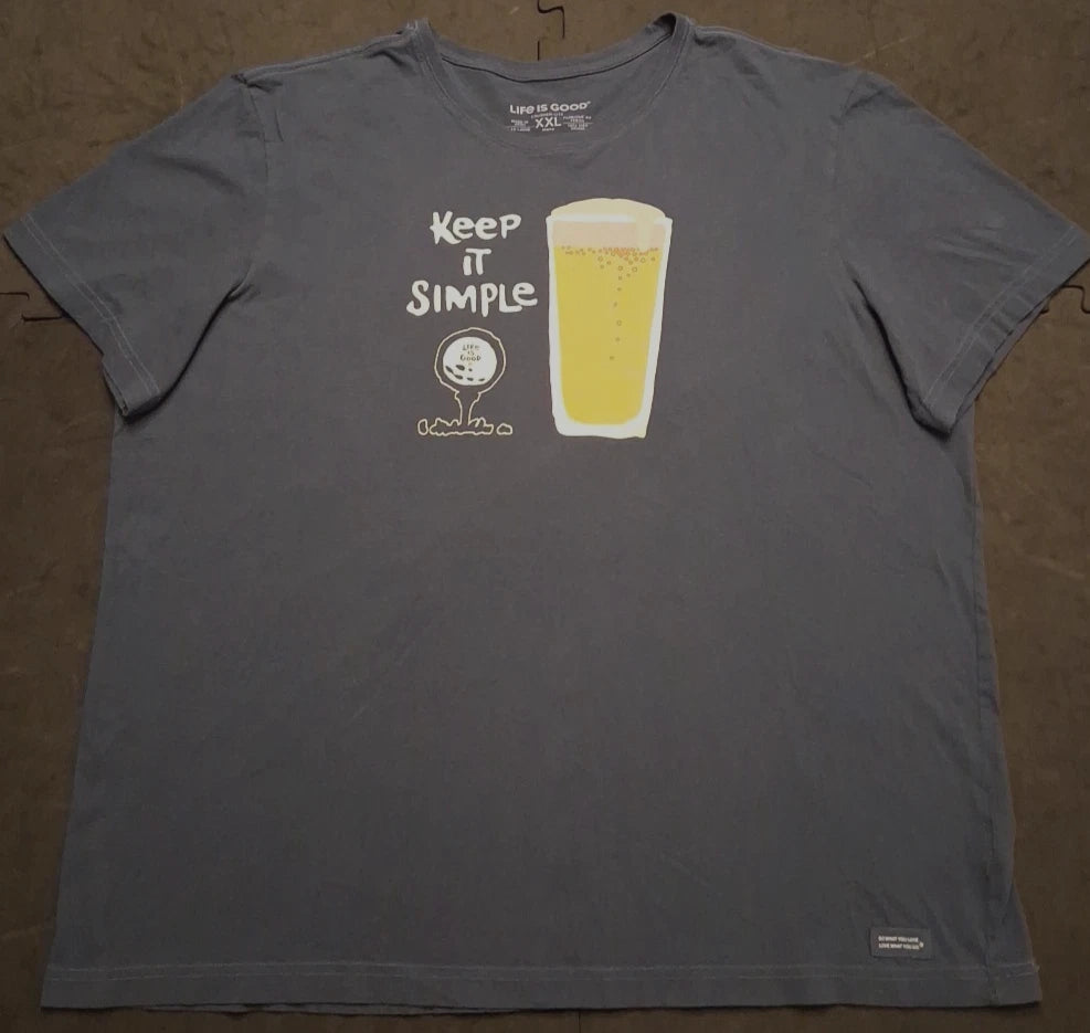 Men's 2XL Life Is Good Keep It Simple Golf & Beer Crusher Lite Graphic T Shirt
