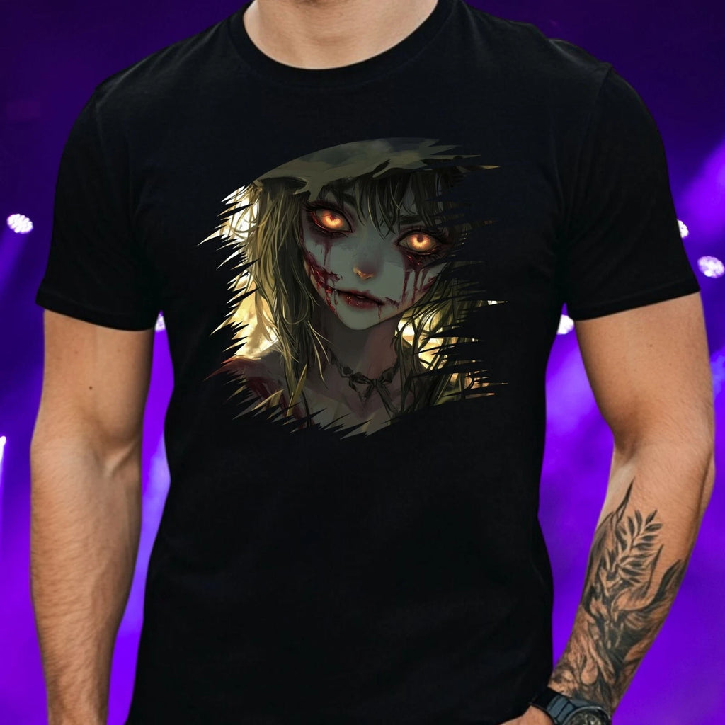 Mens Zombie Anime Girl Print Cotton T-Shirt Size XS to 5XL