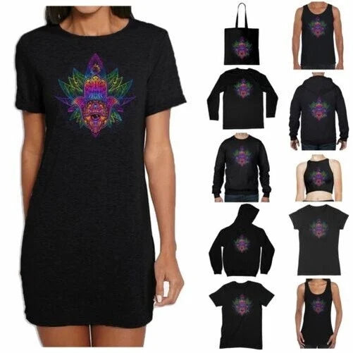 Psychedelic Hamsa Hand Mandala T Shirt - Trippy Boho Hipster Hippie Yoga