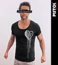Pistol Boutique Mens T-Shirt Fitted Black Crew Neck Dribble Sketch Heart