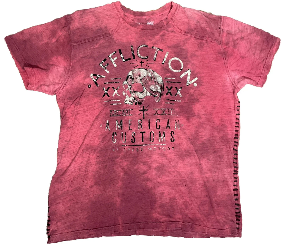 Vintage Y2K Affliction Mens T Shirt Single Skull/Cross  Mens 3XL Red Made In USA