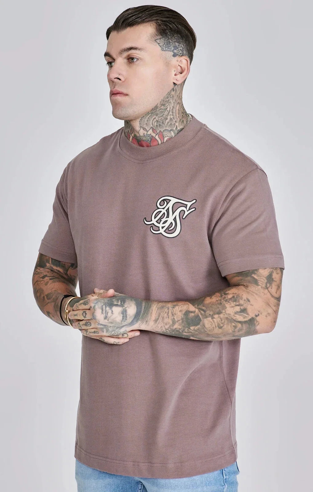 SikSilk Mens Brown Logo T-Shirt Medium