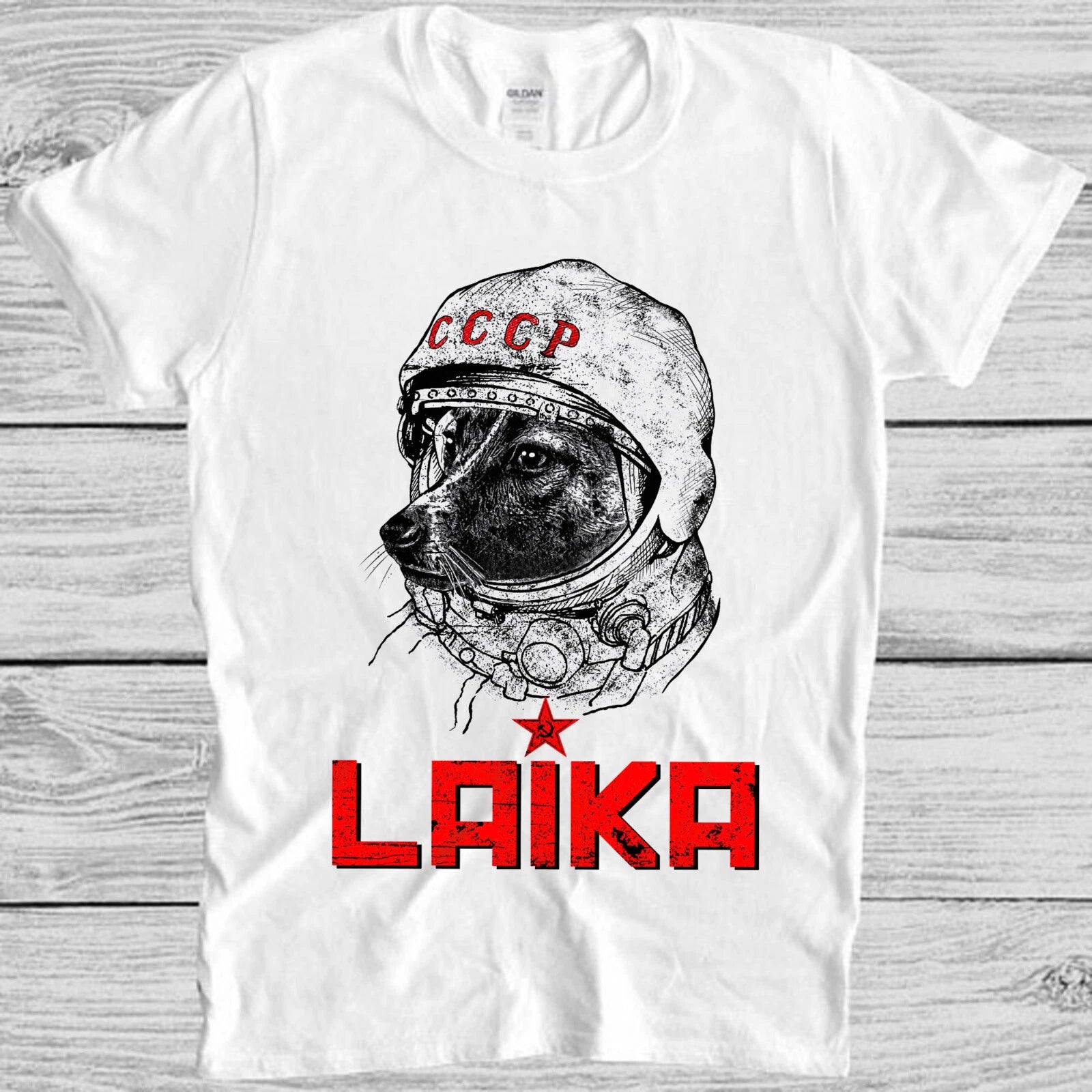 Laika Astronaut Dog Russia Drawing Art Funny Cult Meme Gift Tee T Shirt M1074