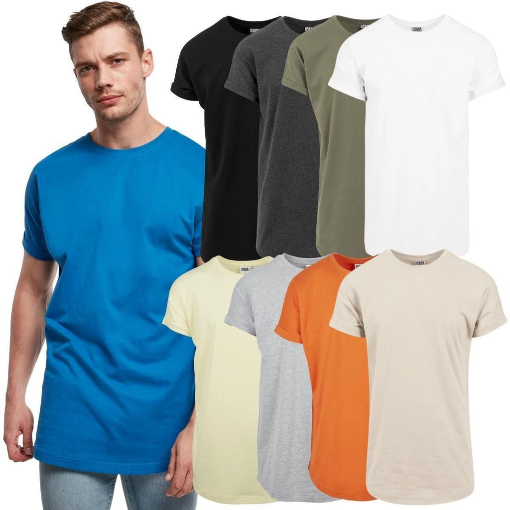 Urban Classics Long Shaped Turnup Tee Basic T-Shirt Round Hem Men S-XXL